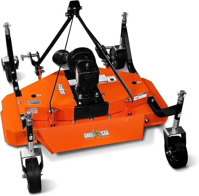 3 Point PTO 48'' Working Width Finish Mower Attachment for 18-50hp Tractor, Category 1 Hitch, 4-Tires, 0.4'' - 4.5'' Adjustable Cutting Height, Model FM120