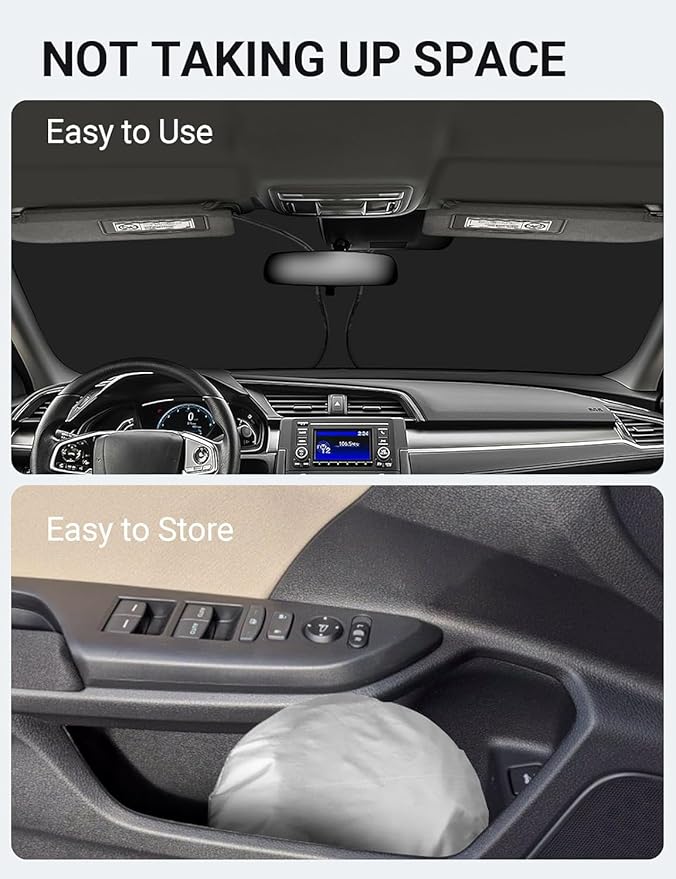 Proadsy 2025 Upgrade Windshield Sun Shade Custom Fit Honda Civic 2016-2021 4-Layer Foldable Front Sunshade Protector Sun Visor Blocks UV Rays Keep Car Cooler Accessories