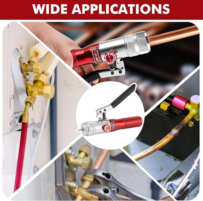 HVAC Swaging Tool Kit – Hydraulic Tube Expander for Copper Pipes, Compact Swage Tool with Tube Cutter, Deburring Tool & 7 Expander Heads (3/8”–1-1/8”) (Red)