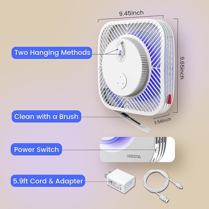 Bug Zapper Indoor, 2025 Updated Mosquito Zapper & Fly Killer with Dual Wavelengths and Dual Action Control – Quiet Suction Fly Trap & High-Voltage Electric Zapper for Home, Garage, Backyard