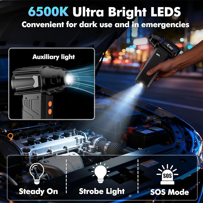 IVJ Compressed Air Duster, 180000RPM Super Power Cordless Electric Air Duster with LED Light Rechargeable 4 Gear Adjustable Mini Air Duster, Dust Blower for Computer, Keyboard, House, Outdoor and Car