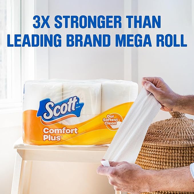 Scott Comfort Plus Toilet Paper, 1-Ply, White, 462 Sheets/Roll, 18 Mega Rolls/Pack (49729)