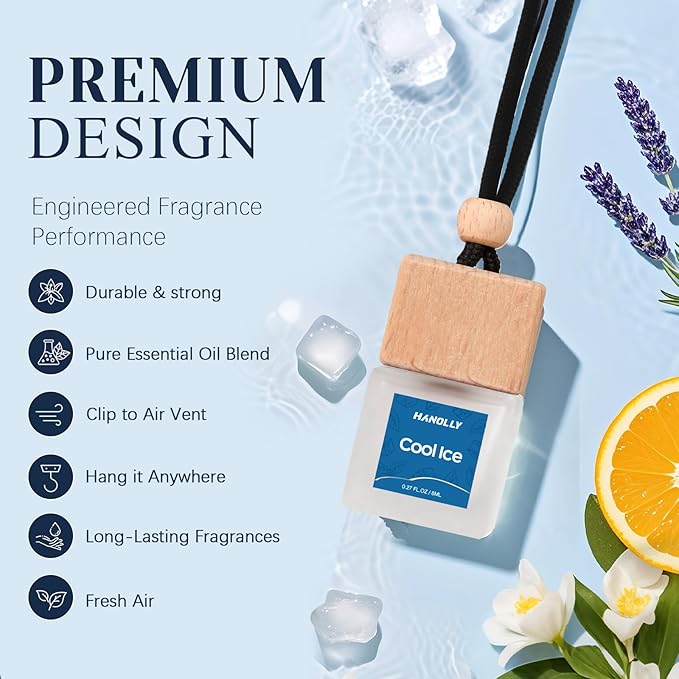 Car Air Freshener Hanging 2 Pack – Cool Ice Car Freshener Diffuser, Fall Car Air Freshener for Women and Men, Lasting up to 45 Days.0.27 FL OZ/8ML