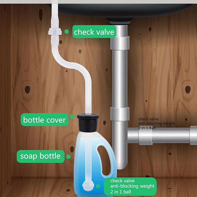 Sink Soap Dispenser Extension Tube 47" with Check Valve, Kitchen Dish Detergent Dispenser Tubing, Under Sink Dispenser Extension Hose for Prevent Backflow Countertop Kitchen Sink Accessories