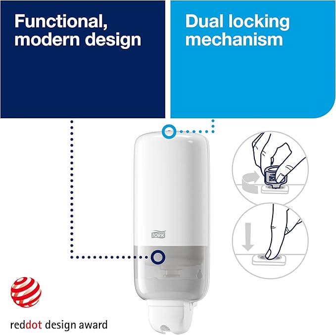 Tork Liquid Skincare Dispenser, White S1 System Compatible, for Soap, Sanitizer 6 x 1 Pack (570020A)
