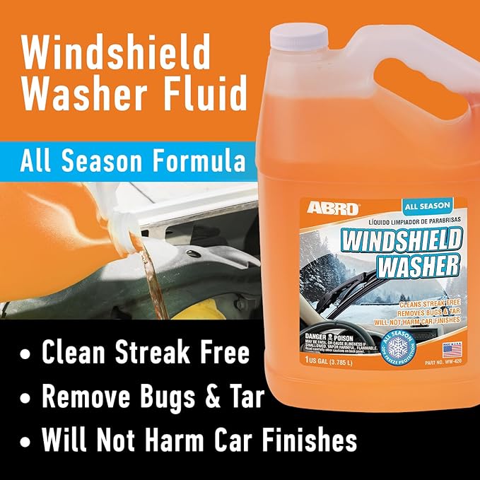 ABRO Car Windshield Washer Fluid: 1 Gallon, All Season/Weather Vehicle Window Cleaner | Streak-Free Clean | Bug and Tar Remover for Cars