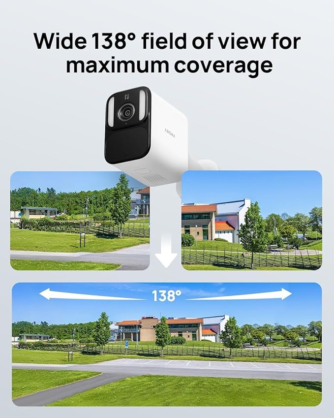 Anona Lucio 2.5K Security Camera Outdoor Battery Wireless with Solar Powered, Color Night Vision & 138° FOV, Multi-Object Detection, No Hub Needed, Two-Way Audio, IP67, 2 Pack