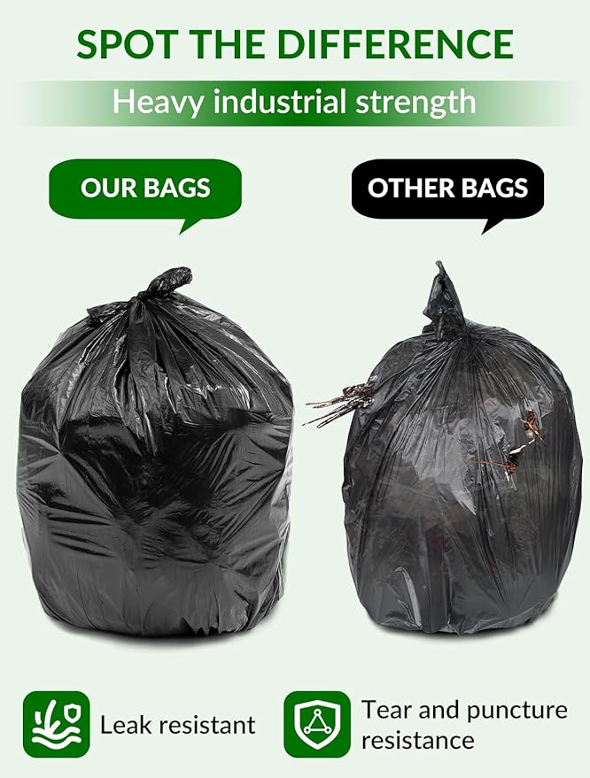 150 Count Heavy Duty Black Trash Bags, 40-45 Gallon, 38x46 Inches, 20 Micron Thick Large Garbage Bags