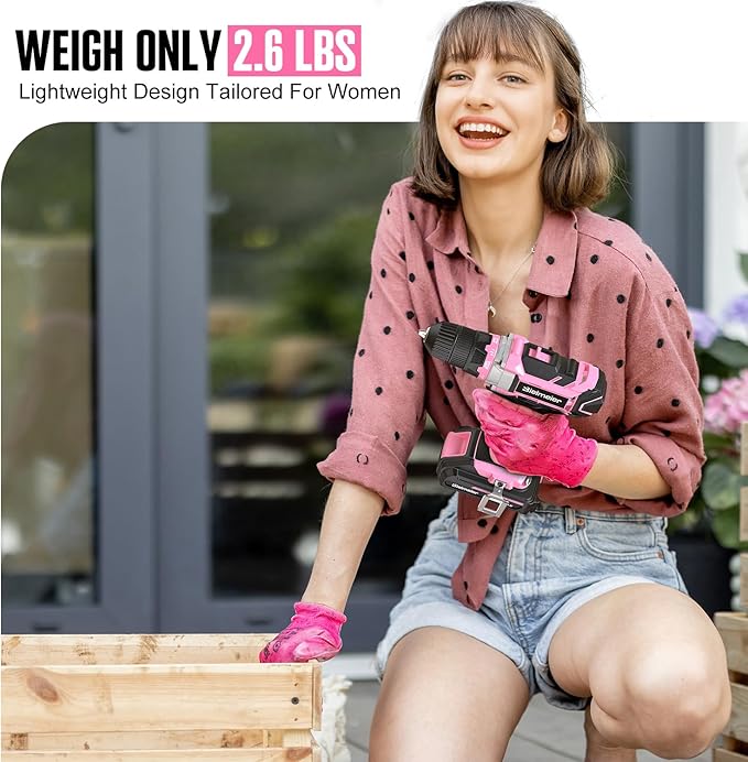 Bielmeier 20V 236Pcs Cordless Pink Drill Set for Women, Lady’s Essential Home Tool Kit with Pink Bag, Perfect DIY Electric Screwdriver Set for Home Repair & Gifts