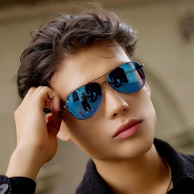 ZENOTTIC Polarized Aviator Sunglasses for Men Carbon Fiber Temple Pilot Sun Glasses with Mirrored Lens UV Protection