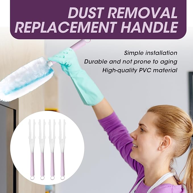 Duster Handles Replacement 4 Pcs, Detachable Extendable Mop Handle Compatible with Swiffer Dusters, for Household/Hotel/Office/Dorm/Restaurant Corner Cleaning(Sticks Only, Purple)