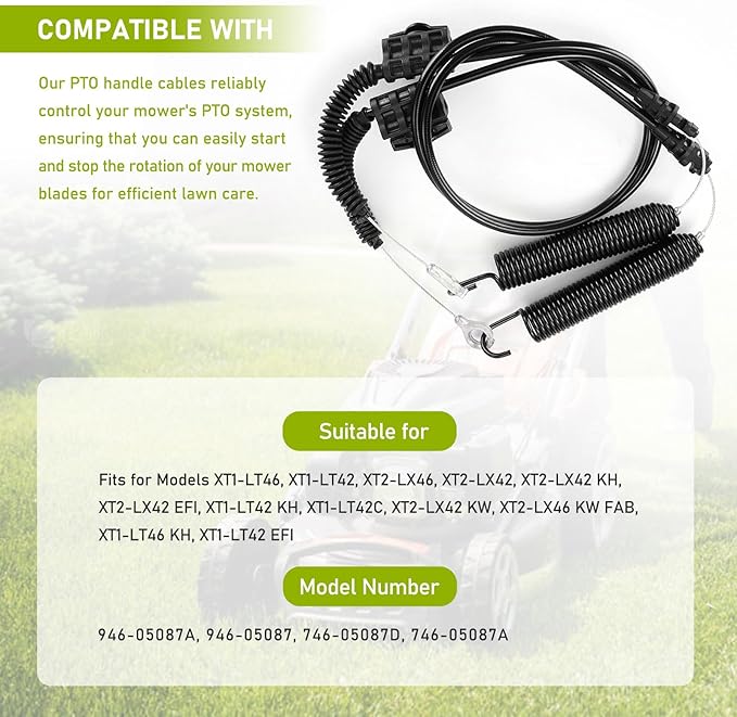 2PCS PTO Handle Cable Enduro 946-05087D Lawn Mower Throttle Cable Compatible with MTD Cub Cadet XT1 XT2 LX46 LX42 LT46 LT42 FAB Control Handle Rep Replacement for MTD,for CYT4220,for Craftsman Tractor