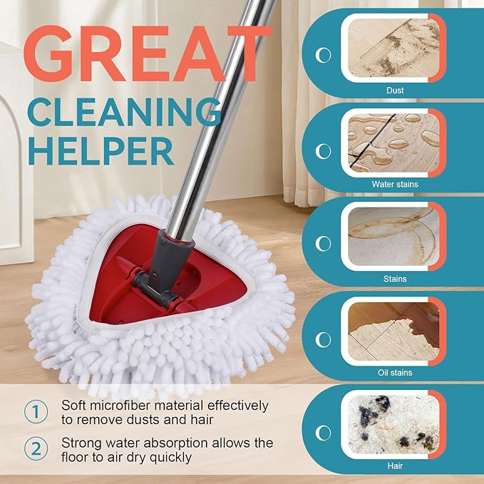 3 Pack Spin Mop Heads Replacements for Ocedar Easywring 1 Tank System Mop Replace Head Attachments, Microfiber Chenille Mop Pad Spin Mop Refill for O Cedar Mop Head