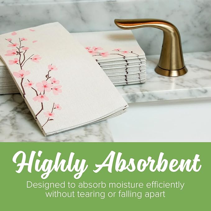 SimuLinen Cherry Blossom Disposable Guest Towels - Cloth-Like, Single-Use, Linen Feel Paper Towels, 12x17", 100ct (Made in Germany)