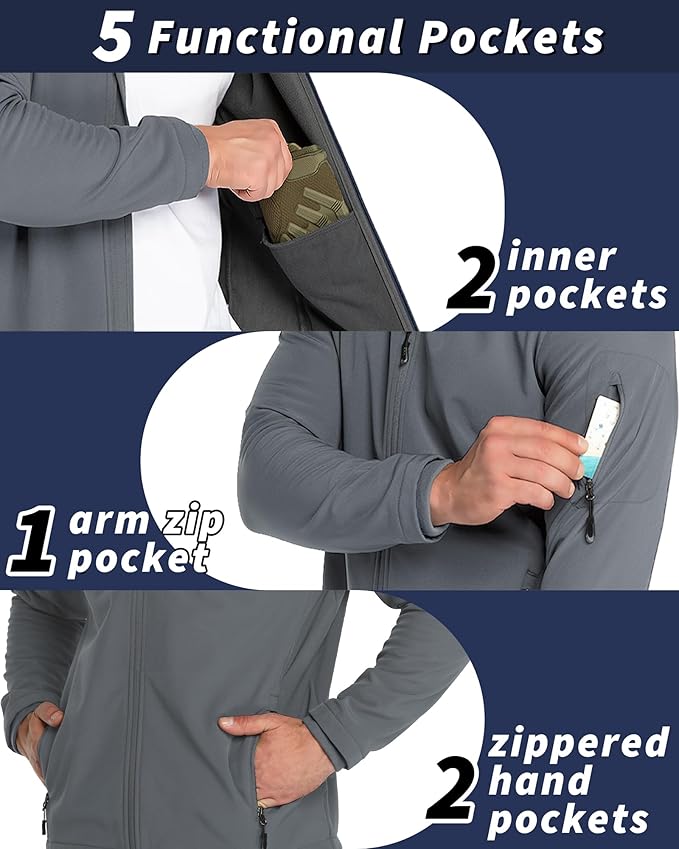 33,000ft Men's Hooded Softshell Jacket Waterproof Lightweight Insulated Windbreaker Fleece Lined Rain Shell Jacket