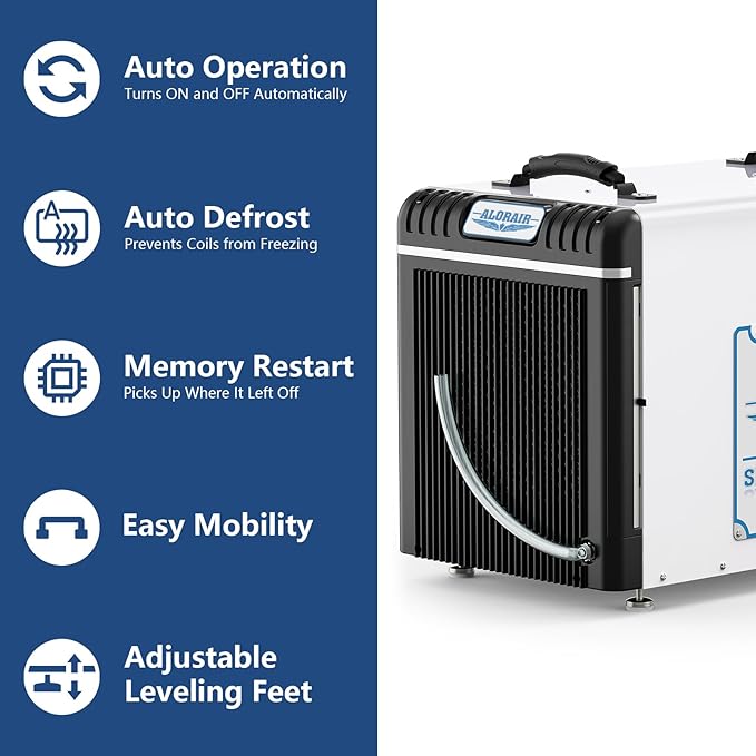 ALORAIR Basement/Crawl Space Dehumidifiers 198 Pint (Saturation), 90 PPD (AHAM), Auto Defrosting System, Commercial Dehumidifier