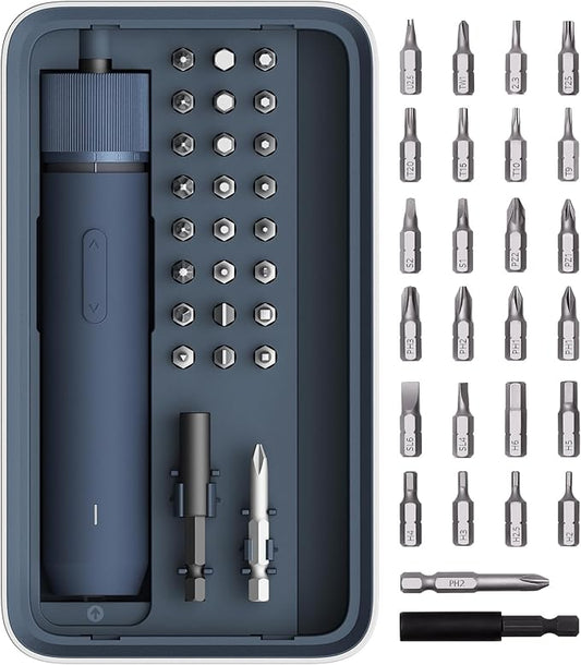 HOTO Electric Screwdriver Kit, Upgraded 1/4'' Hex 25 Bits, Magnetic Lid, Rechargeable Cordless Screwdriver, 3 Torque Settings, 1500mAh Battery, LED Light, Ideal for Assembling Furniture, Home Repair