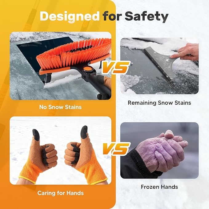 55'' Detachable Snow Shovel with Extendable Ice Scraper & Snow Brush - Snow Scraper with Ergonomic Foam Grip and 270° Pivoting Brush Head for Car Truck SUV Windshield Window & Winter Accessories