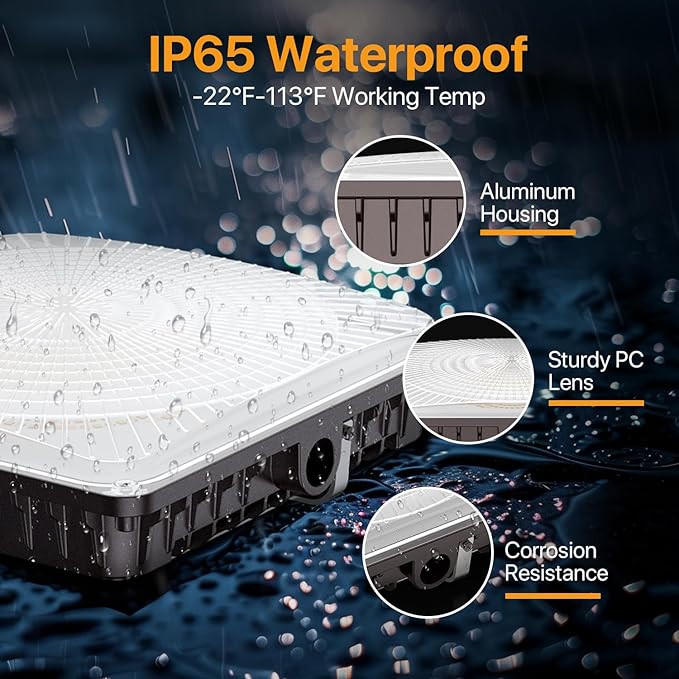 60W LED Canopy Lights 2Pack, Selectable Wattage 60/45/30W 3CCT 3000/4000/5000K, IP65 ETL Listed Commercial Canopy Lights for Gas Station Warehouse Garage Shop