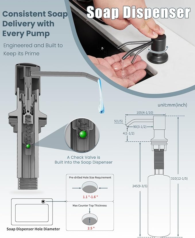 Kitchen Faucet,Oil Rubbed Bronze Faucet with Soap Dispenser,Black Kitchen Faucets with Pull Down Sprayer,Kitchen Sink Faucet with Dual Function Spray Head for 1-4 Holes Kitchen Sink