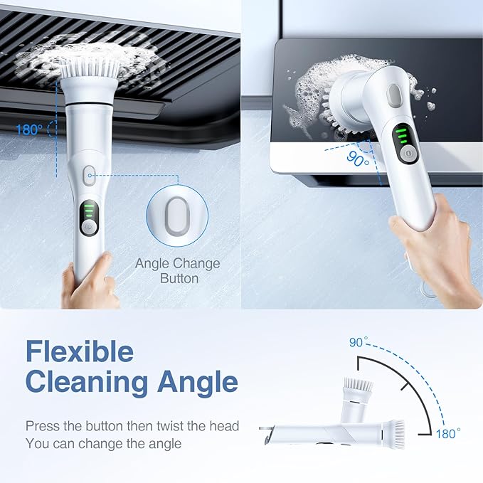 LABIGO Electric Spin Scrubber LA5 Mini, Bathroom Scrubber Shower Scrubber for Cleaning Tub Tile Floor Window Kitchen Sink, Power Scrubber Cleaning Brush with 5 Replaceable Brush Heads, White