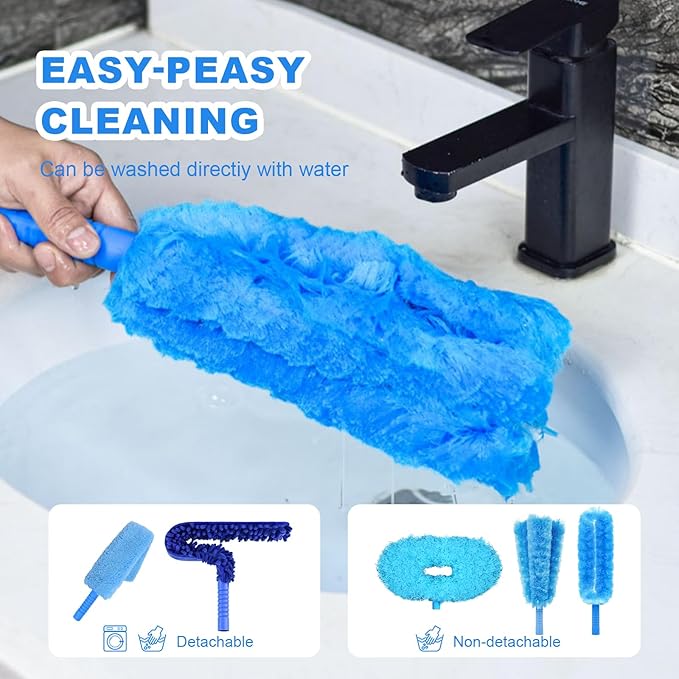 Storystore Ceiling Fan Cleaner Duster with Extension Pole, Feather Dusters for Cleaning Cobweb Cleaner (Round and Dust Collector)