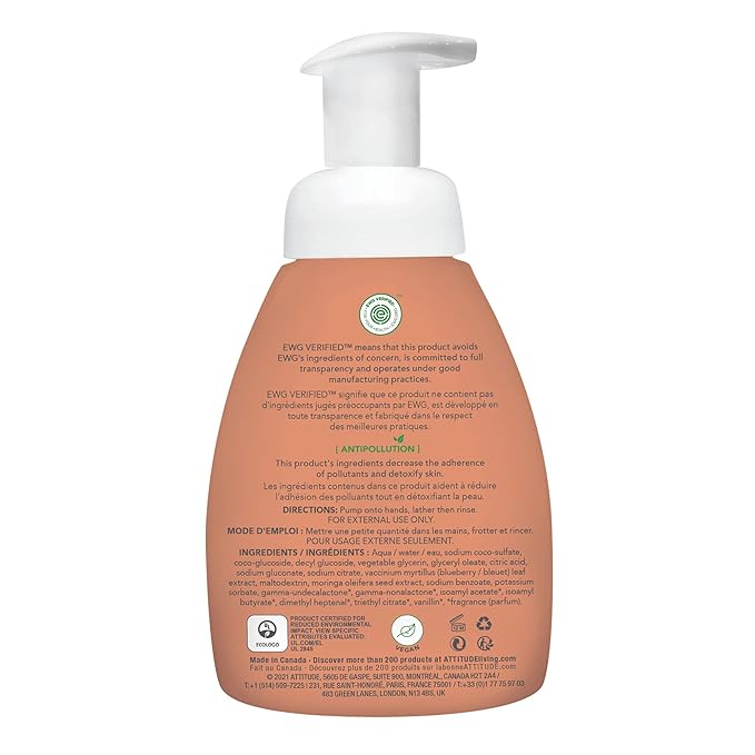 ATTITUDE Foaming Hand Soap for Kids, Plant and Mineral-Based Ingredients, Vegan and Cruelty-free Personal Care Products, Mango, 10 Fl Oz (Pack of 3)