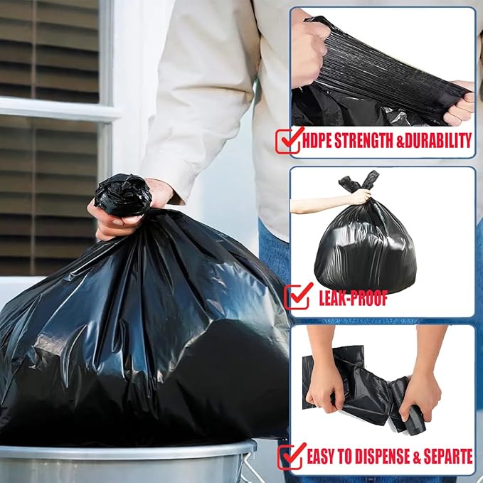 2-4 Gallon Trash Bags, 400 Count Black Garbage bags, Small Trash Can Bin Liners for Bathroom, Office, Industrial, Commercial, Janitorial, Municipal, Recycling