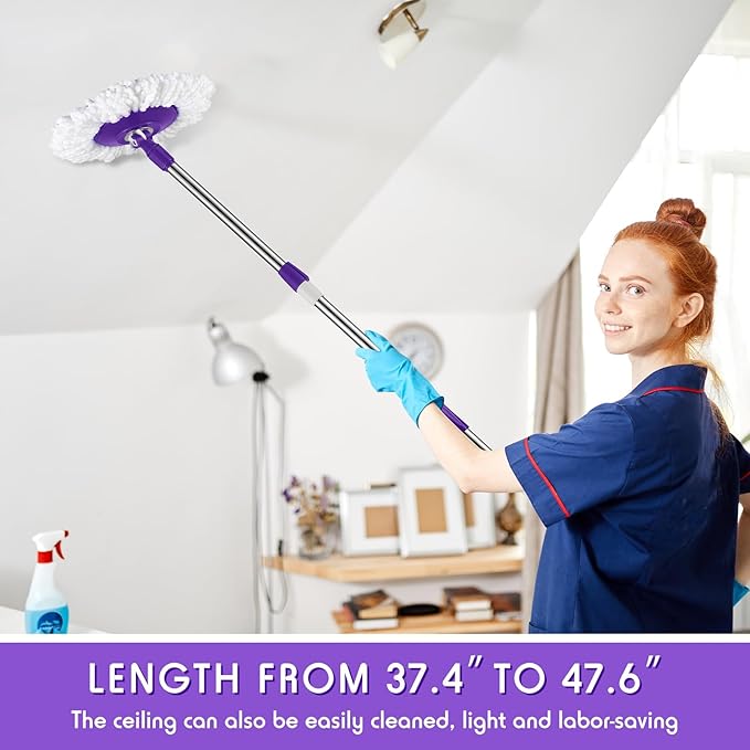 Rtteri Spin Mop Replacement Handle 360 Degree Spin Mop Pole Handle Replacement Rotating Telescopic Stick for Head Replace Spinning Household Cleaning Accessories for Home(Purple)