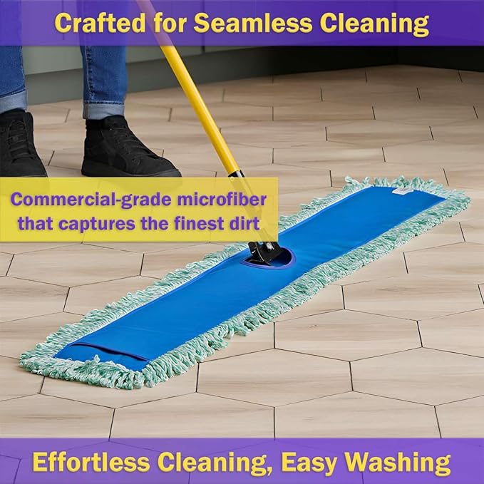 6 Pack Microfiber Sweeper Mop, 48" Replacement Dry Dust Mop Floor Pads, Dust Mop Head Refills for Industrial and Commercial Spaces, Janitorial Supplies