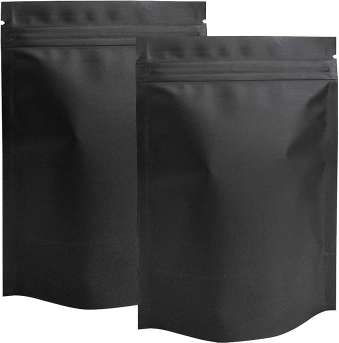 STUs 100 Pack Mylar Stand-Up Bags 5.5 x 7.9 Inch Smell Proof Bags Foil Pouch Double-Sided Mylar Bag Matte Black