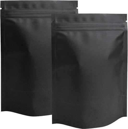 STUs 100 Pack Mylar Stand-Up Bags 5.5 x 7.9 Inch Smell Proof Bags Foil Pouch Double-Sided Mylar Bag Matte Black