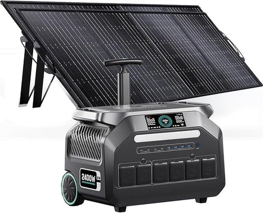 IEE 2048Wh/2400W Solar power station With 2*200W Solar Panel,P2400 Solar Generator,1800W Super Fast Charging, LiFePO4 (LFP) Battery,APP Control Emergency Power Station for Home, Camping,Power Outages
