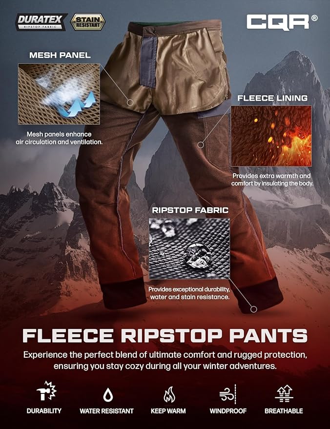 CQR Men's Winter Tactical Cargo Pants, Thermal Fleece Lined Outdoor Snow Ski Hiking Work