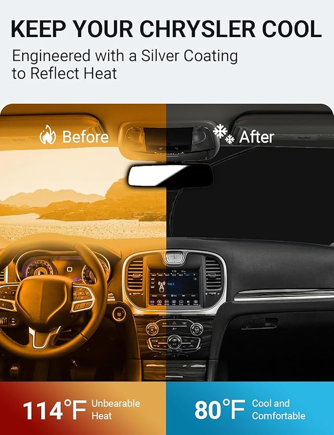 Proadsy Custom Fit Chrysler 300 300C 2011-2025 Windshield Sun Shade 4-Layer Foldable Front Sunshade Protector Sun Visor Blocks UV Rays Keep Car Cooler