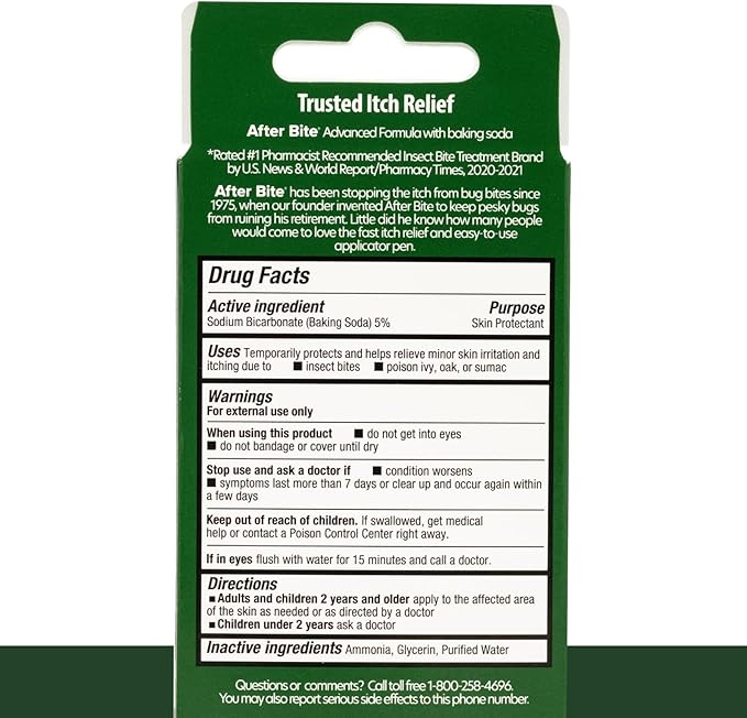After Bite Advanced Formula - Itch Relief with Sodium Bicarbonate - Ideal for Mosquito & Fire Ant Bites, Bees & More - Portable Pen Applicator - 0.5 oz (4 Pack)