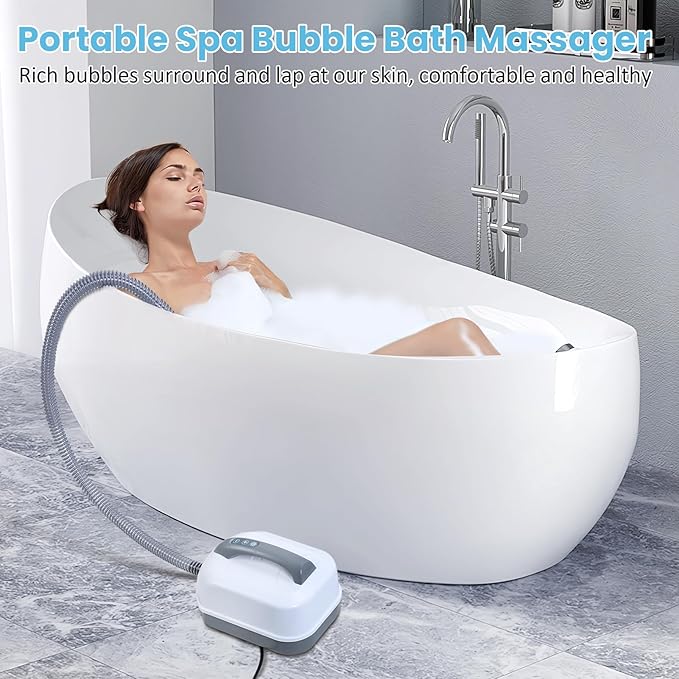 Portable Spa Bubble Bath Mat, Full Body Bubbling Bath Mat with Remote & Pillow, Electric Air Pump & Adjustable Bubble Settings, Bathtub Bubble Machine