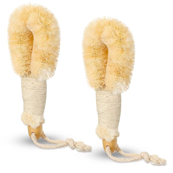 2 Pcs Dry Brushing Exfoliating Brush Body Scrubber Natural Bristle Bath Shower Dry Skin and Sisal Brush with Naturals Fibers for Skin Care, Exfoliates