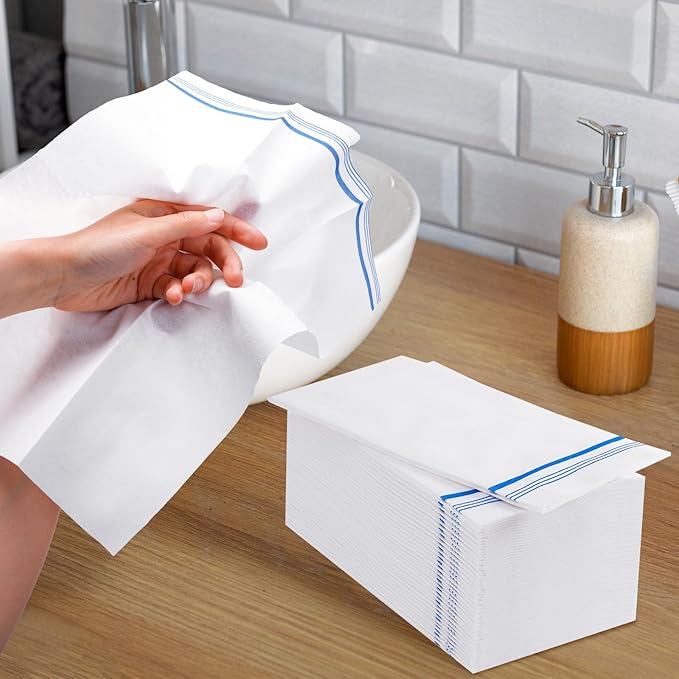 200 Linen-Feel Paper Hand Towels for Bathroom, Disposable Guest Towels, Soft and Absorbent Paper Towels Napkins Bulk for Dinner Parties Kitchen Wedding Graduation, 12" x 17"(Blue)