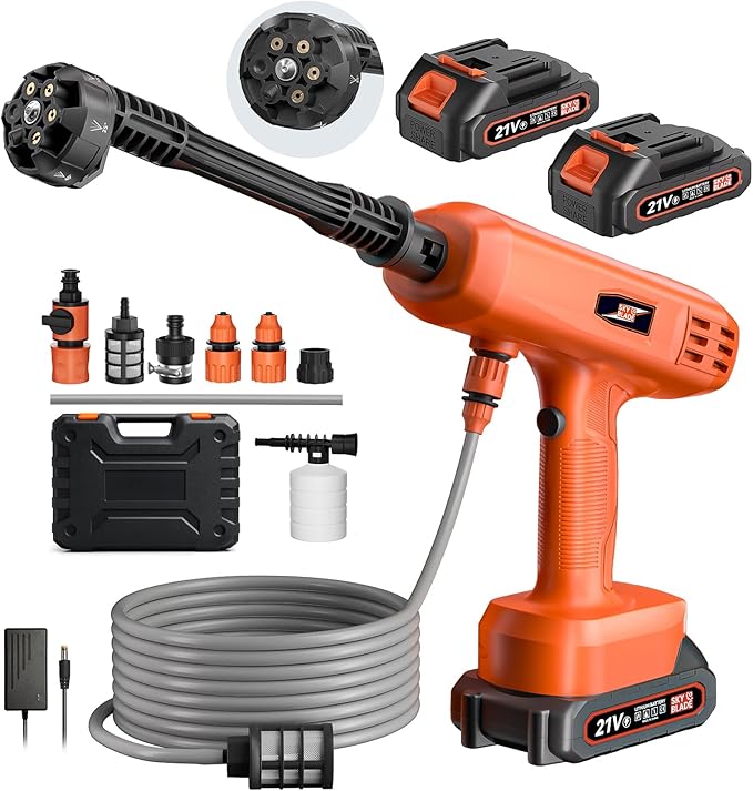Cordless Pressure Washer, Portable Battery Power Washer Electric Car Pressure Washer Handheld with 6-in-1 Nozzle 3000mah Battery, Small Power Car Cleaner for Floor Garden Fence Depot