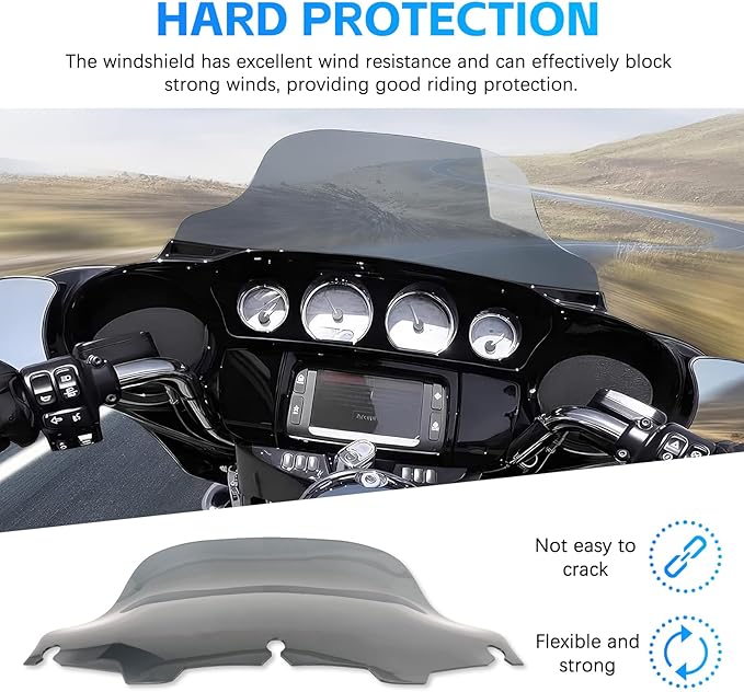 DREAMIZER Wave Windshield Windscreen,Specific Fit Motorcycle Windshield, PC Wind Deflector Compatible with Harley Touring Electra Street Tri Glide 1996 - 2013 (Smoke Black 8inch)