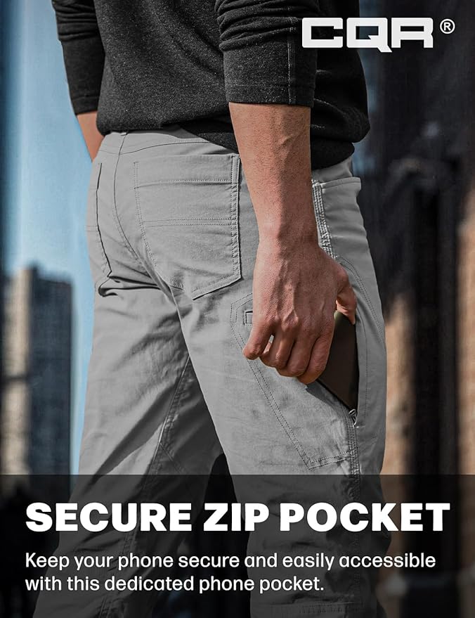 CQR Men's Winter Fleece Lined Pants, Water-Resistant Outdoor Stretch Work Pants, Windproof Casual Pants with Pockets