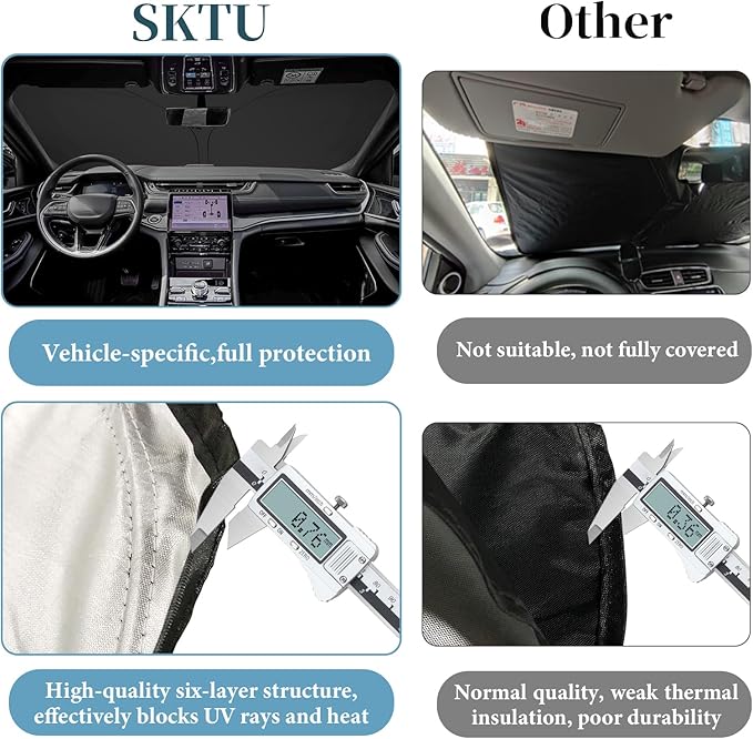 SKTU 2022 2023 2024 2025 Grand Cherokee Front Windshield Sunshade for 2022 2023 2024 2025 Jeep Grand Cherokee Windshield SunShade Foldable for Blocks UV Rays and Blocks Heat and Sun Keeps Vehicle Cool