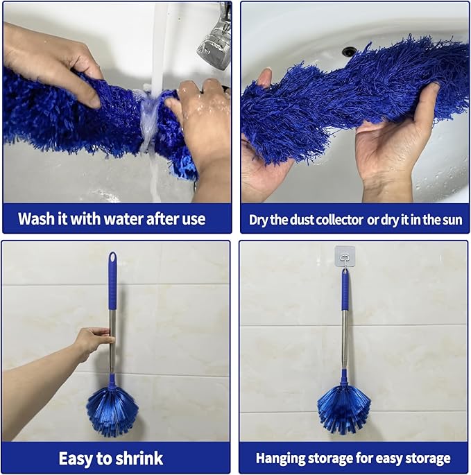 Cobweb Duster with Extension Pole, Washable Cleaning Duster Set with 2 Duster Heads, Spider Web Brush with Pole,high Ceiling Duster with Extension Pole,Cleaning Supplies,Ceiling Fan Cleaner