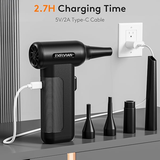 Compressed Air Duster Electric Air Blower: 150000RPM 10000mAh LED 6-Gear Adjustable Keyboard Cleaner, Wireless Rechargeable Duster for Computer Keyboard Cleaning