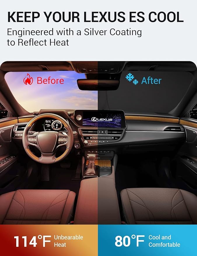 Proadsy 2025 Upgrade Windshield Sun Shade Custom Fit Lxus ES 2019-2024 2025 4-Layer Foldable Front Sunshade Protector Sun Visor Blocks UV Rays Keep Car Cooler