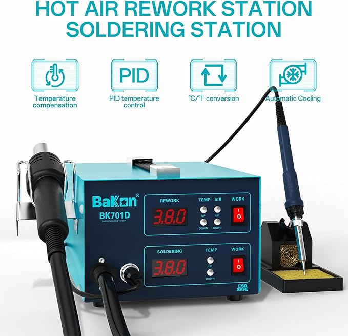 BK701D 700W Soldering Station, 2 In 1 Hot Air Rework & Soldering Iron Station, SMD ESD Safe Solder Station,Electronic Soldering Kit For Mobile Phone Laptop Repair or Circuit Board Soldering