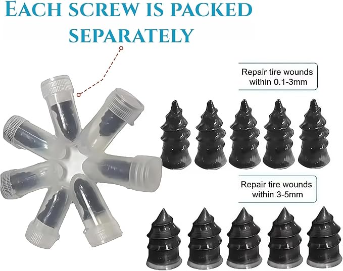 Tire Plug Screw Kit for Car, SUV & Truck - Durable Tire Repair with Screwdriver, Permanent On The Road Emergency Flat Tire Puncture Repair, Easy DIY Use, No Need to Take Off Tire (40pcs)