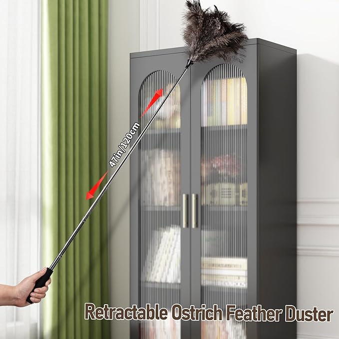 Ostrich Feather Duster 16.5-47Inch Reusable Fluffy Natural Detachable Ostrich Feather Duster Used for Household Cleaning and High-Altitude Cleaning (1PCS)