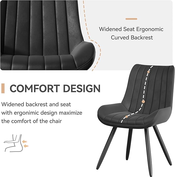 Mid Century Modern Dining Chairs Set of 4, Soft Cushion Upholstered Fabric Kitchen Chairs, Black